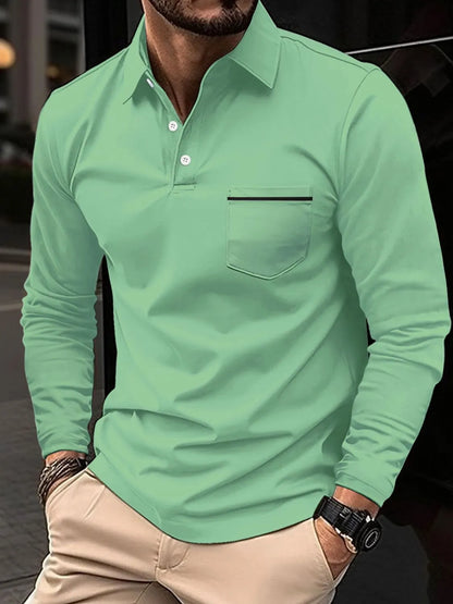 Men's Full Size Button Detail Long Sleeve Polo Plus Size - Treasured Gift's & More