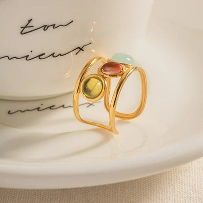 18K Gold-Plated Gemstone Open Cuff Ring - Treasured Gift's & More
