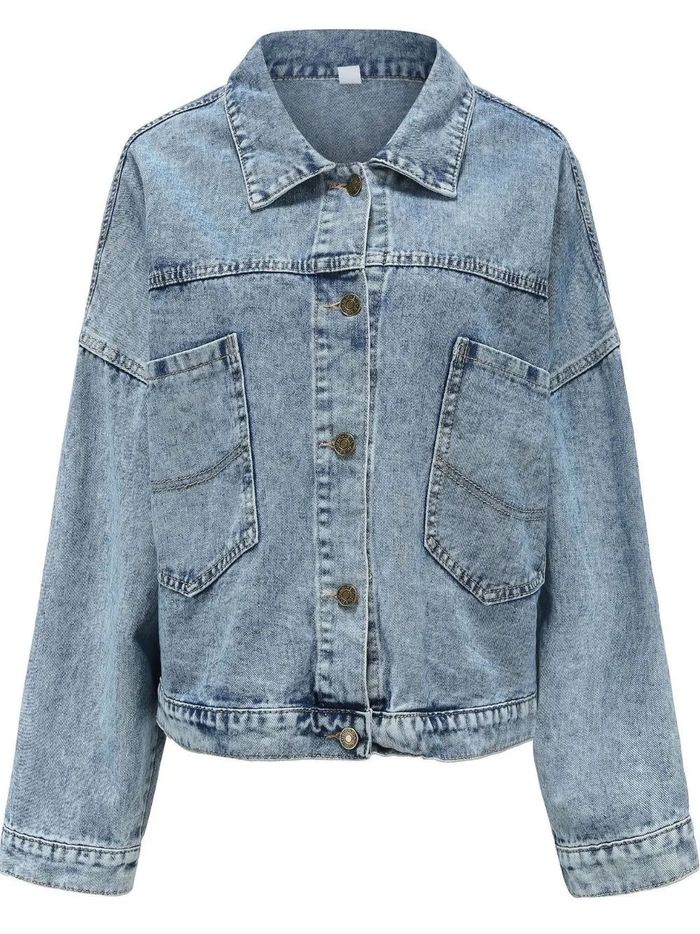 Button Down Drop Shoulder Denim Jacket - Treasured Gift's & More