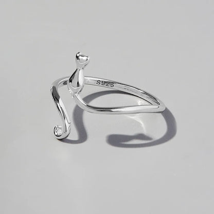 Cat Shape 925 Sterling Silver Ring - Treasured Gift's & More
