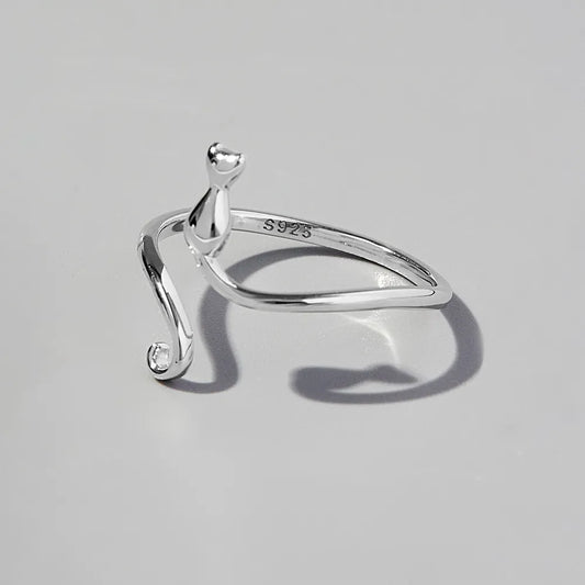 Cat Shape 925 Sterling Silver Ring - Treasured Gift's & More