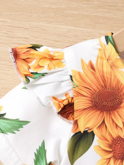 Children's Sunflower Ruffled Short Sleeve Top and Shorts Set - Treasured Gift's & More