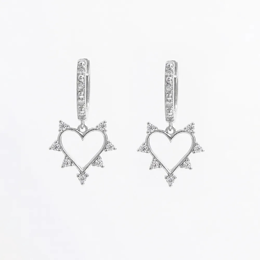925 Sterling Silver Inlaid Zircon Heart Dangle Earrings - Treasured Gift's & More
