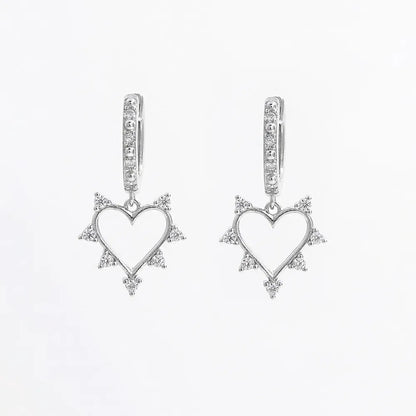 925 Sterling Silver Inlaid Zircon Heart Dangle Earrings - Treasured Gift's & More