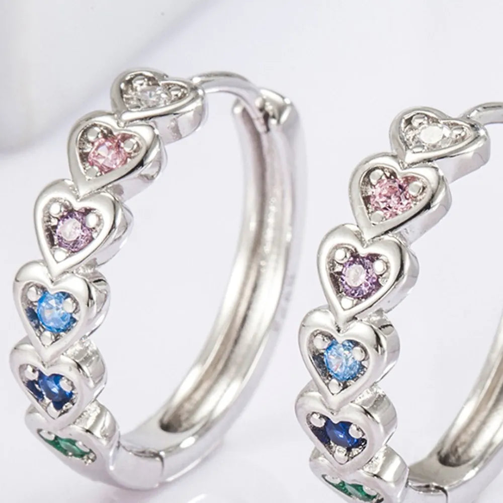 925 Sterling Silver Inlaid Zircon Heart Huggie Earrings - Treasured Gift's & More