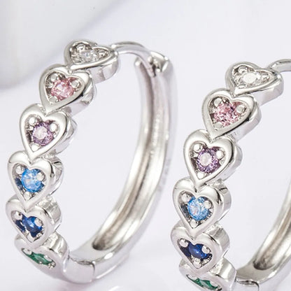 925 Sterling Silver Inlaid Zircon Heart Huggie Earrings - Treasured Gift's & More