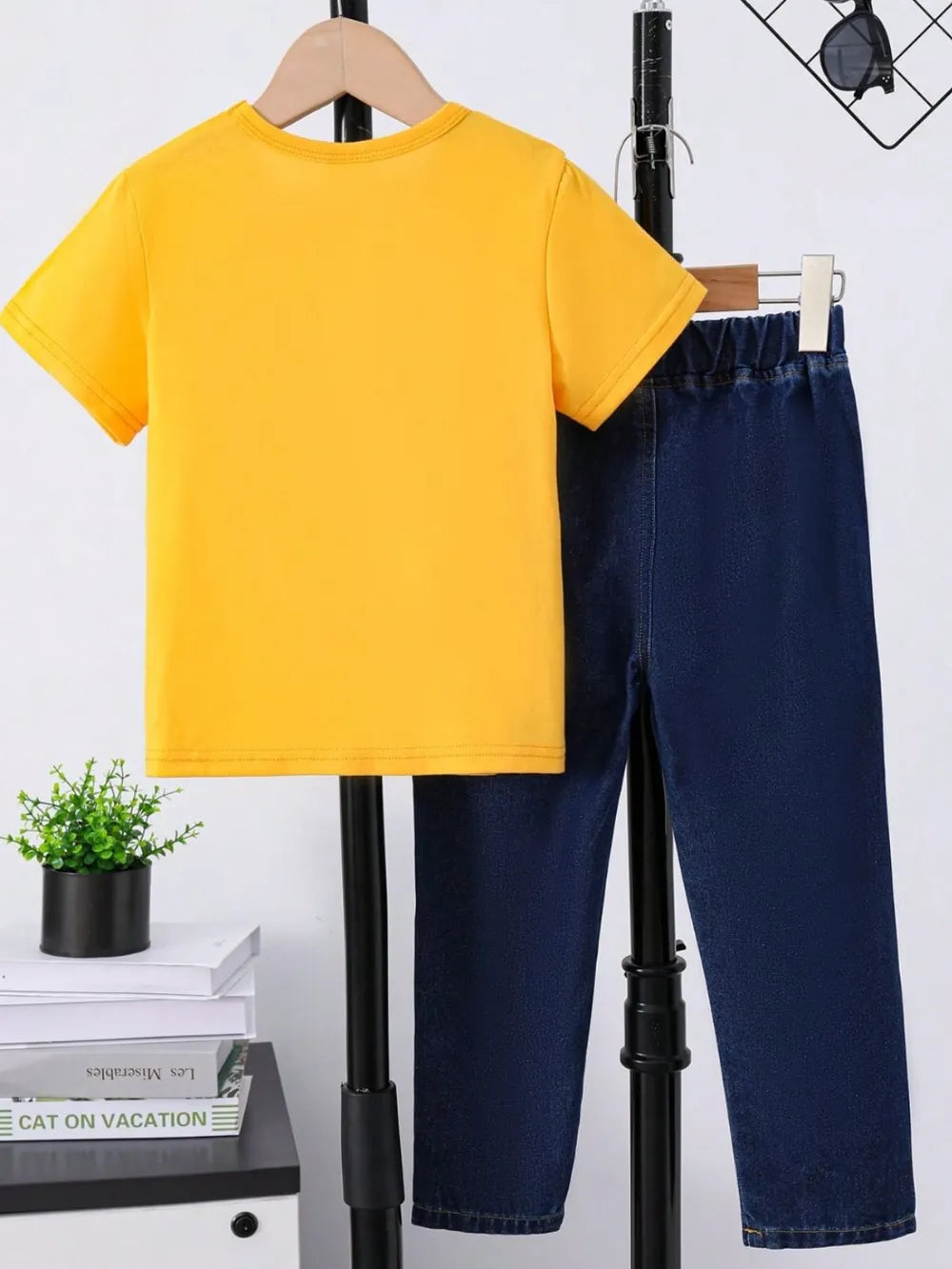 Children's Round Neck Letter Graphic T-Shirt and Distressed Jeans Set - Treasured Gift's & More