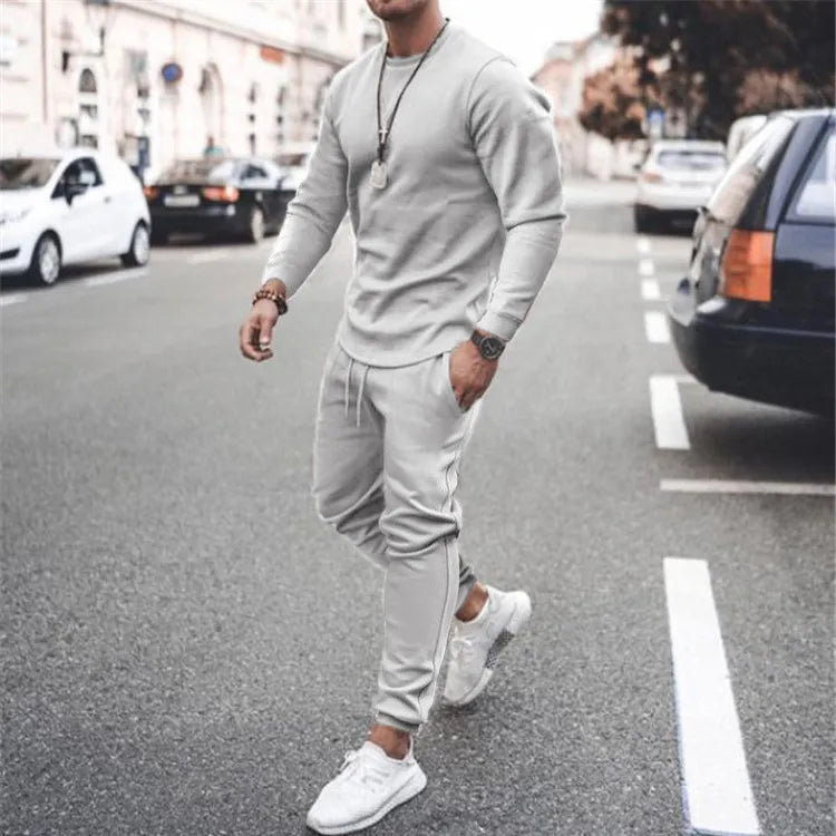 Men's Full Size Round Neck Long Sleeve Top and Pants Set Plus Size - Treasured Gift's & More
