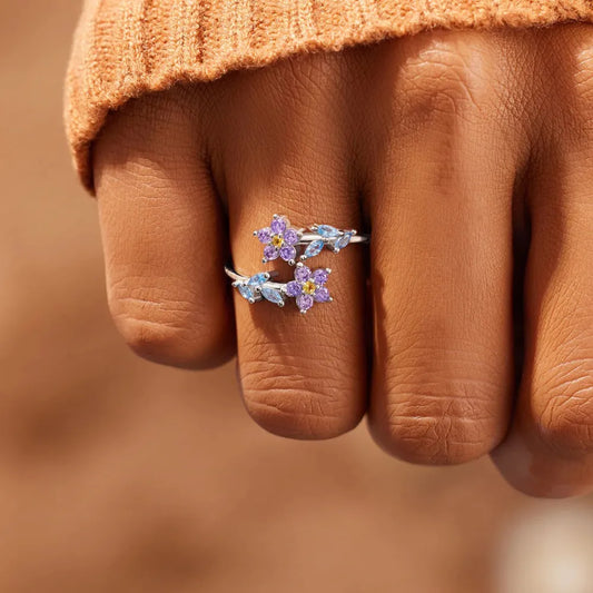 Flower Shape Inlaid Zircon 925 Sterling Silver Ring - Treasured Gift's & More