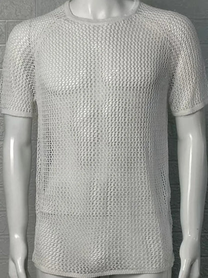 Men's Openwork Round Neck Short Sleeve T-Shirt - Treasured Gift's & More