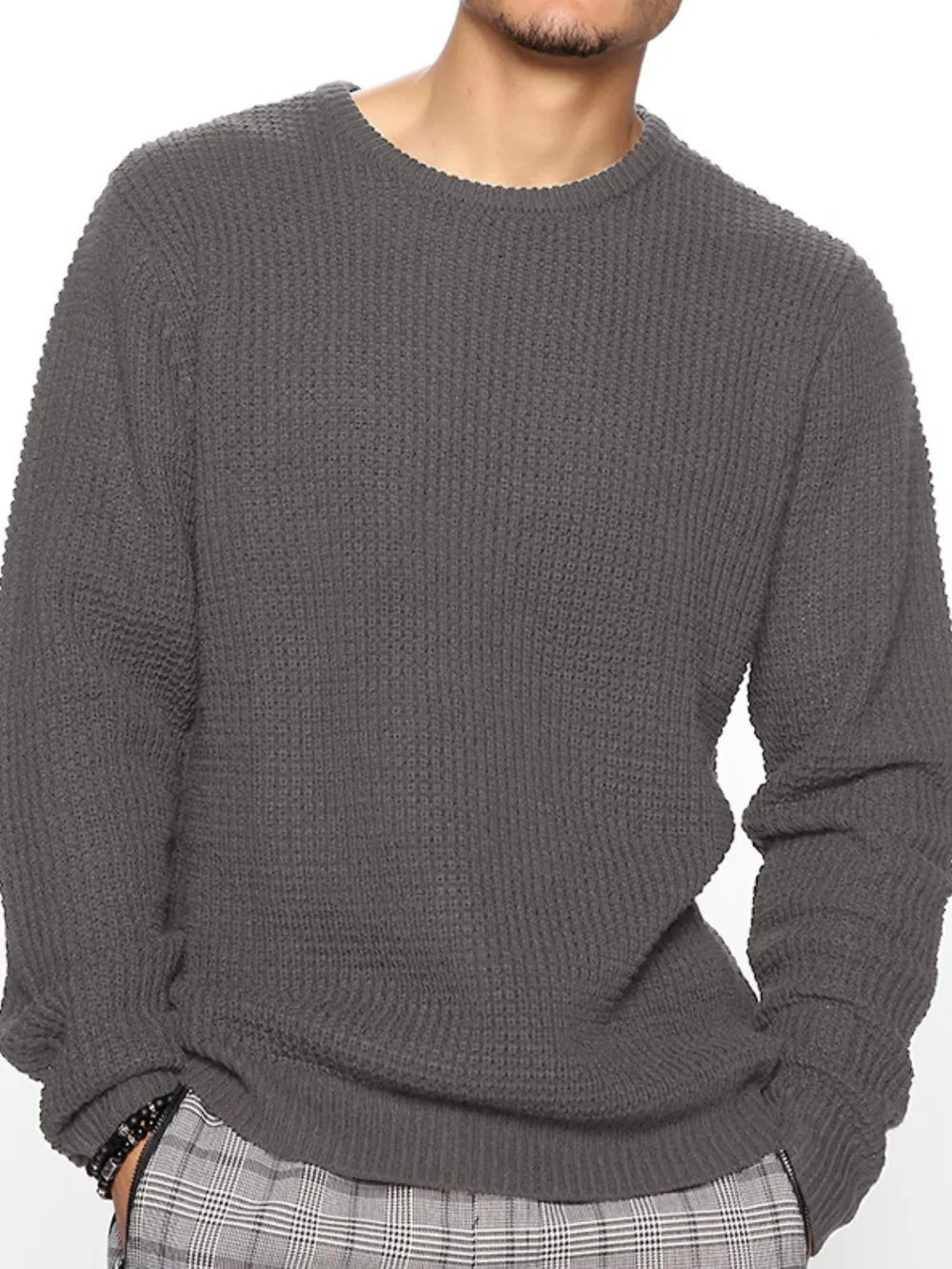 Men's Full Size Round Neck Long Sleeve Sweater Plus Size - Treasured Gift's & More