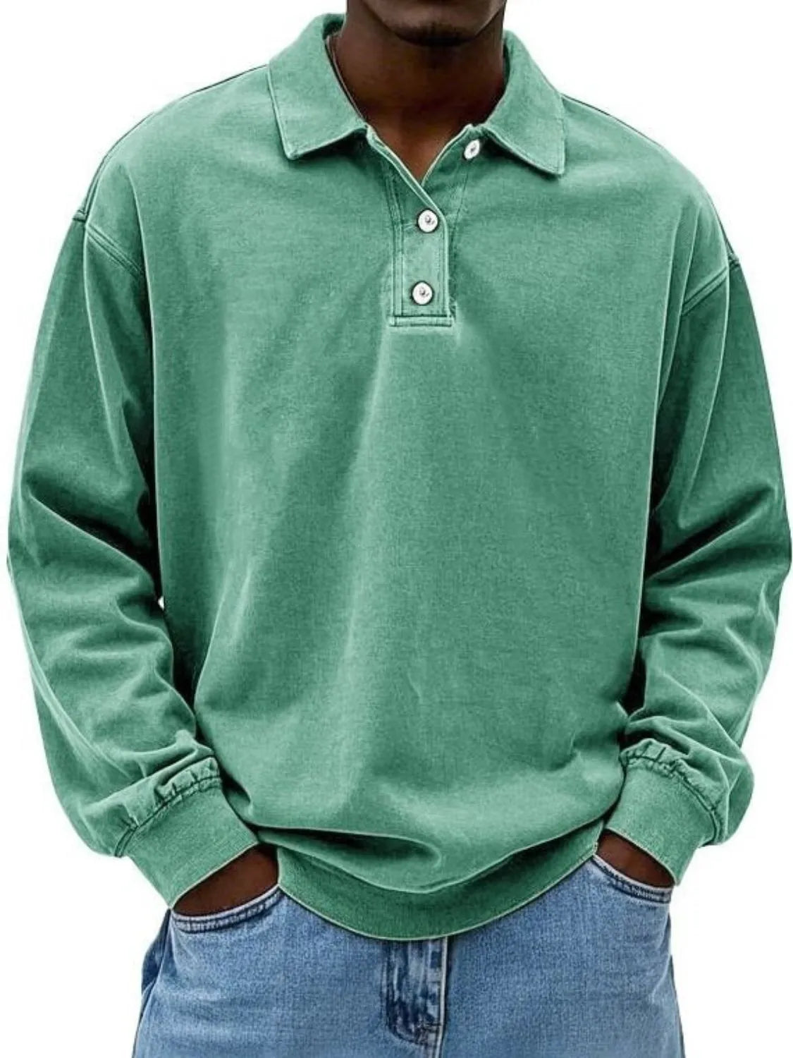 Men's Full Size Collared Neck Long Sleeve Polo Plus Size - Treasured Gift's & More