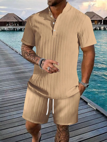 Men's Full Size Button Detail Short Sleeve Top and Shorts Set Plus Size - Treasured Gift's & More
