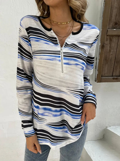 Shiny Printed Half Zip Long Sleeve T-Shirt - Treasured Gift's & More