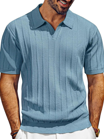 Men's Full Size Textured Collared Neck Short Sleeve Polo Plus Size - Treasured Gift's & More