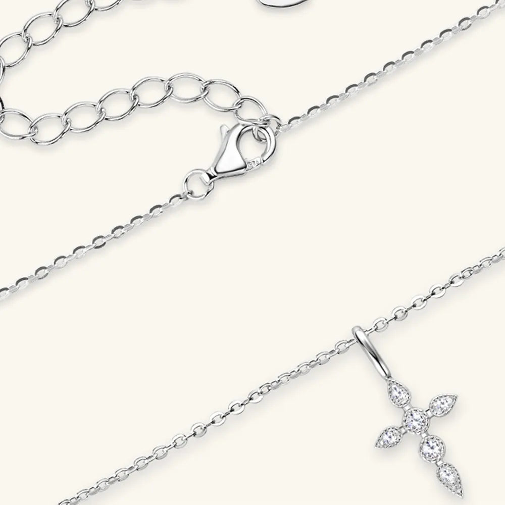 925 Sterling Silver Moissanite Cross Pendant Necklace - Treasured Gift's & More
