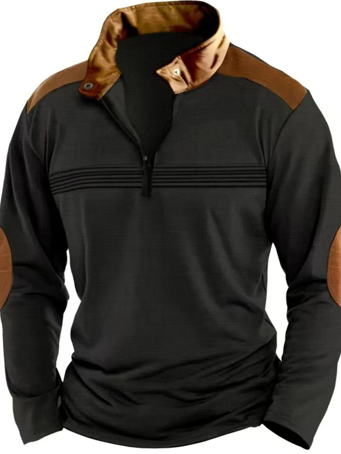 Men's Full Size Contrast Half Zip Long Sleeve Polo Plus Size - Treasured Gift's & More