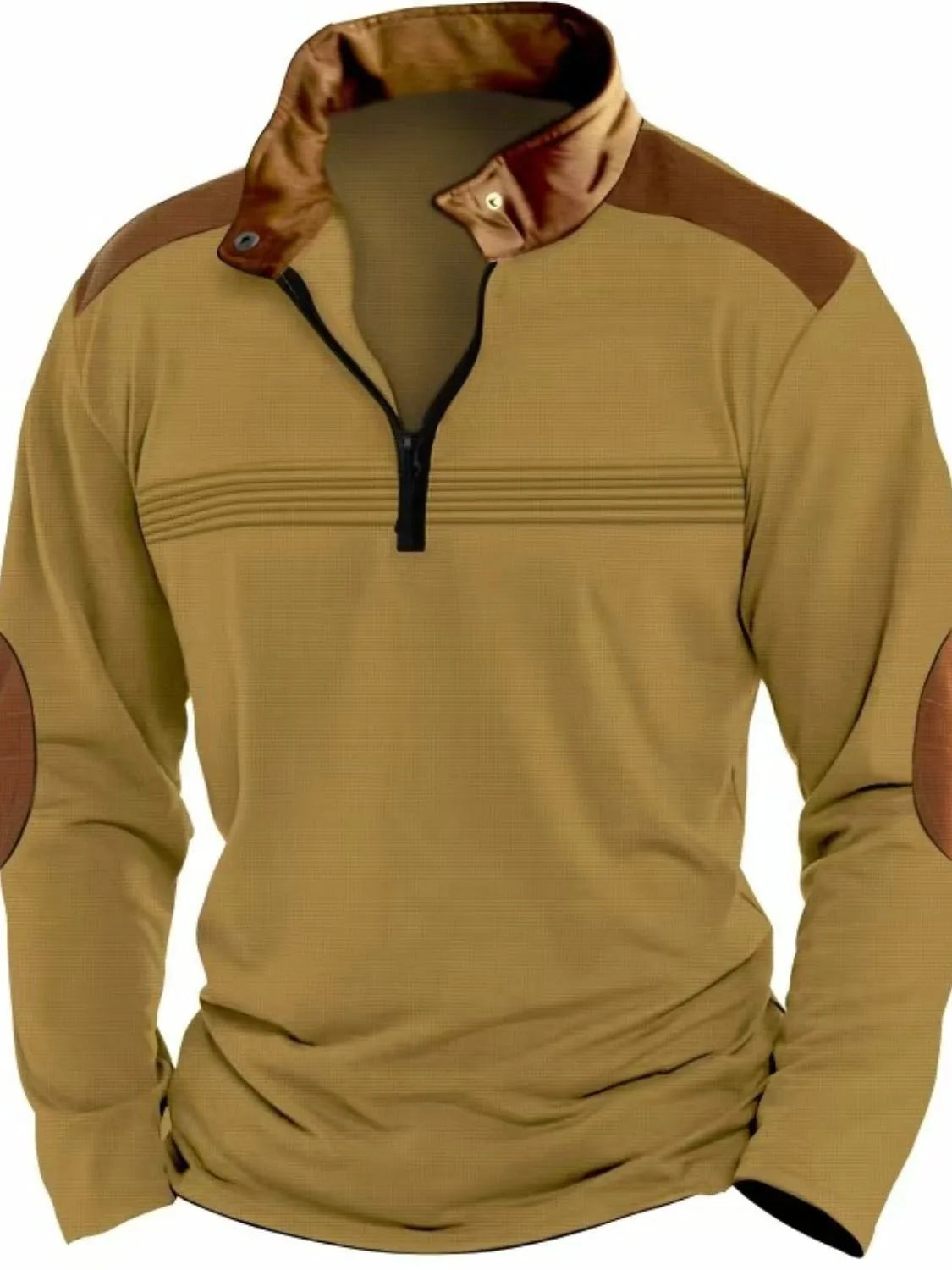 Men's Full Size Contrast Half Zip Long Sleeve Polo Plus Size - Treasured Gift's & More