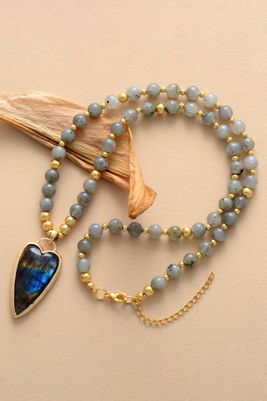 Natural Stone Pendant Beaded Necklace - Treasured Gift's & More