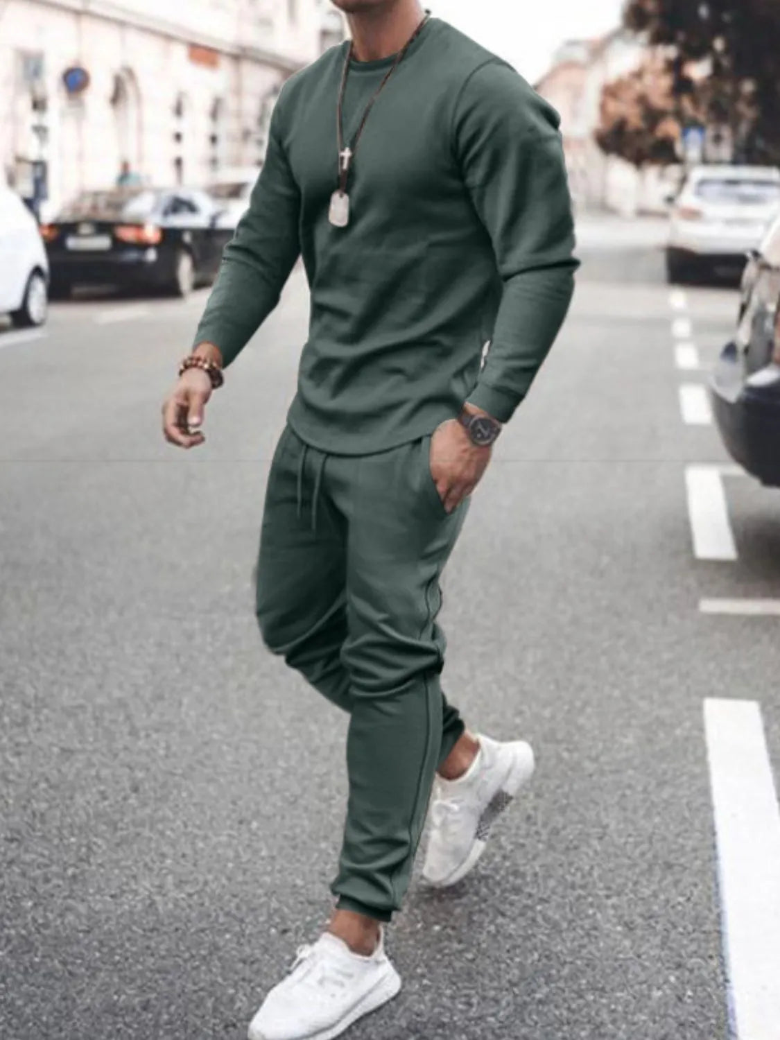 Men's Full Size Round Neck Long Sleeve Top and Pants Set Plus Size - Treasured Gift's & More