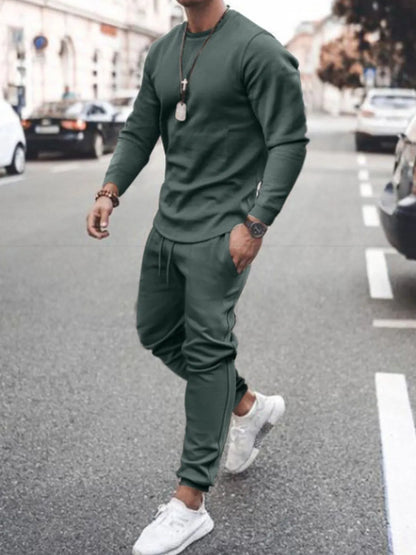 Men's Full Size Round Neck Long Sleeve Top and Pants Set Plus Size - Treasured Gift's & More