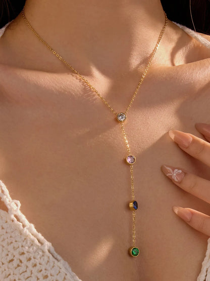 18K Gold-Plated Stainless Steel Zircon Y-Drop Necklace - Treasured Gift's & More