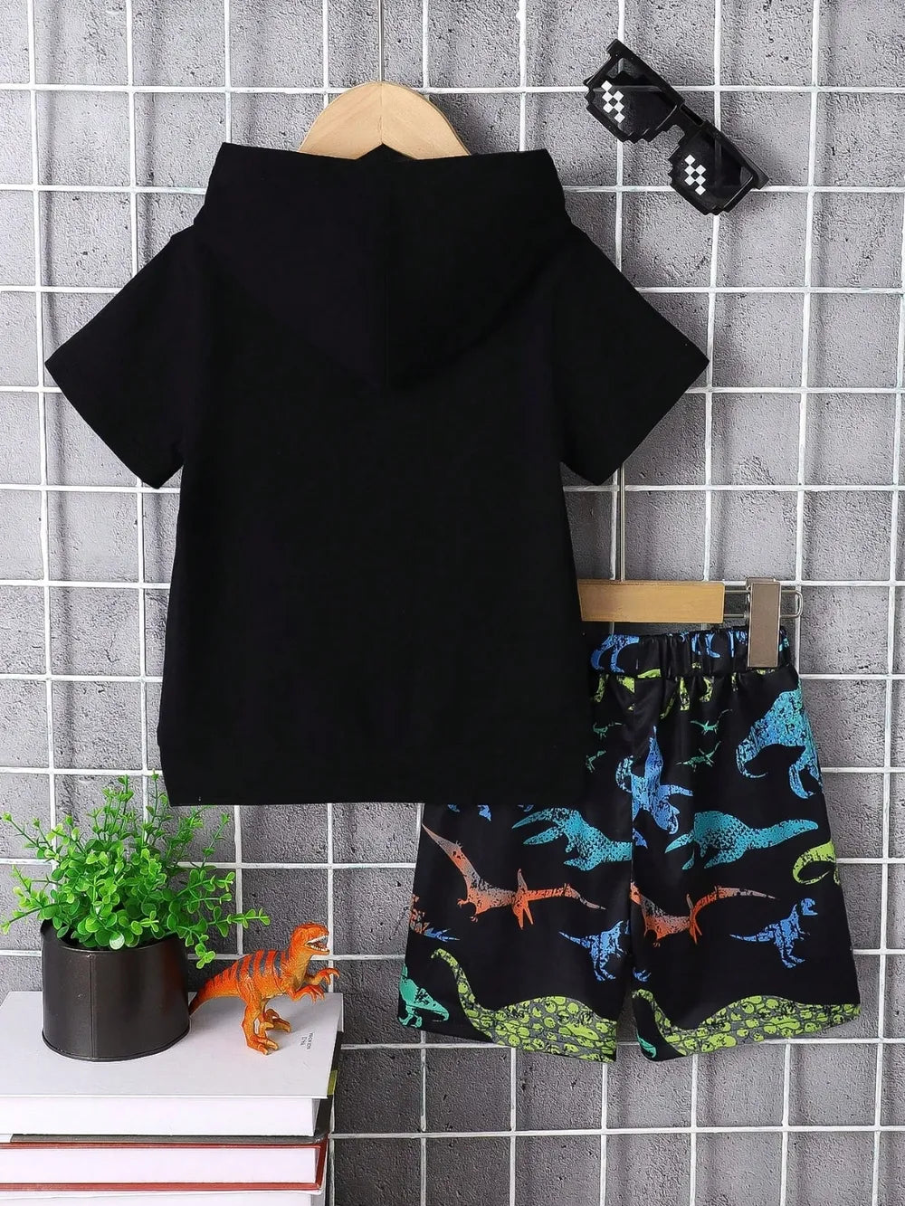 Children's Dinosaur Short Sleeve Hooded Top and Pants Set - Treasured Gift's & More