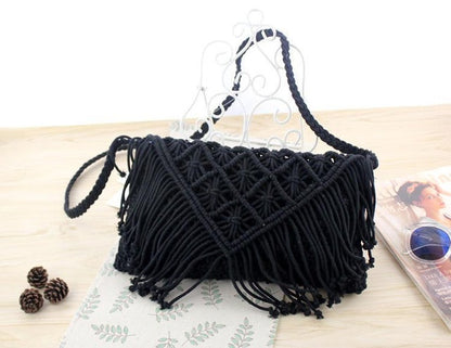 Tassel straw bag large clamshell cotton hand-woven Bag