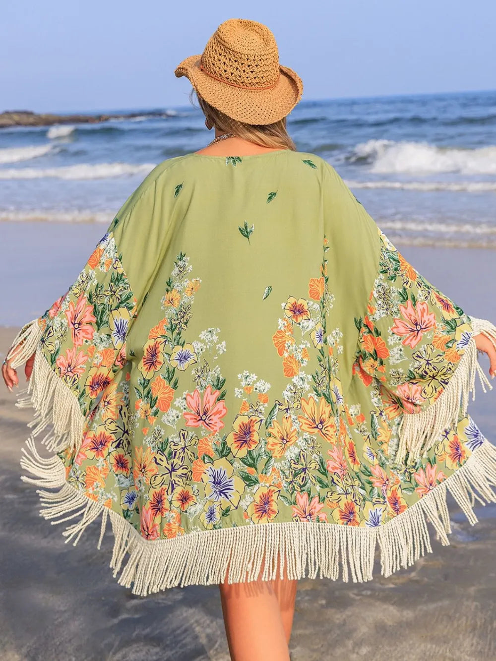 Plus Size Fringe Open Front Cover-Up - Treasured Gift's & More