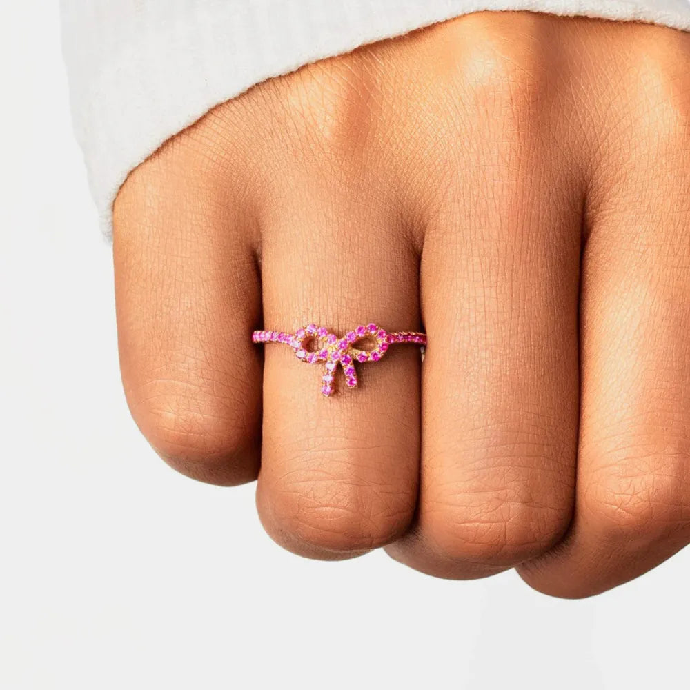925 Sterling Silver Inlaid Zircon Bow Ring - Treasured Gift's & More