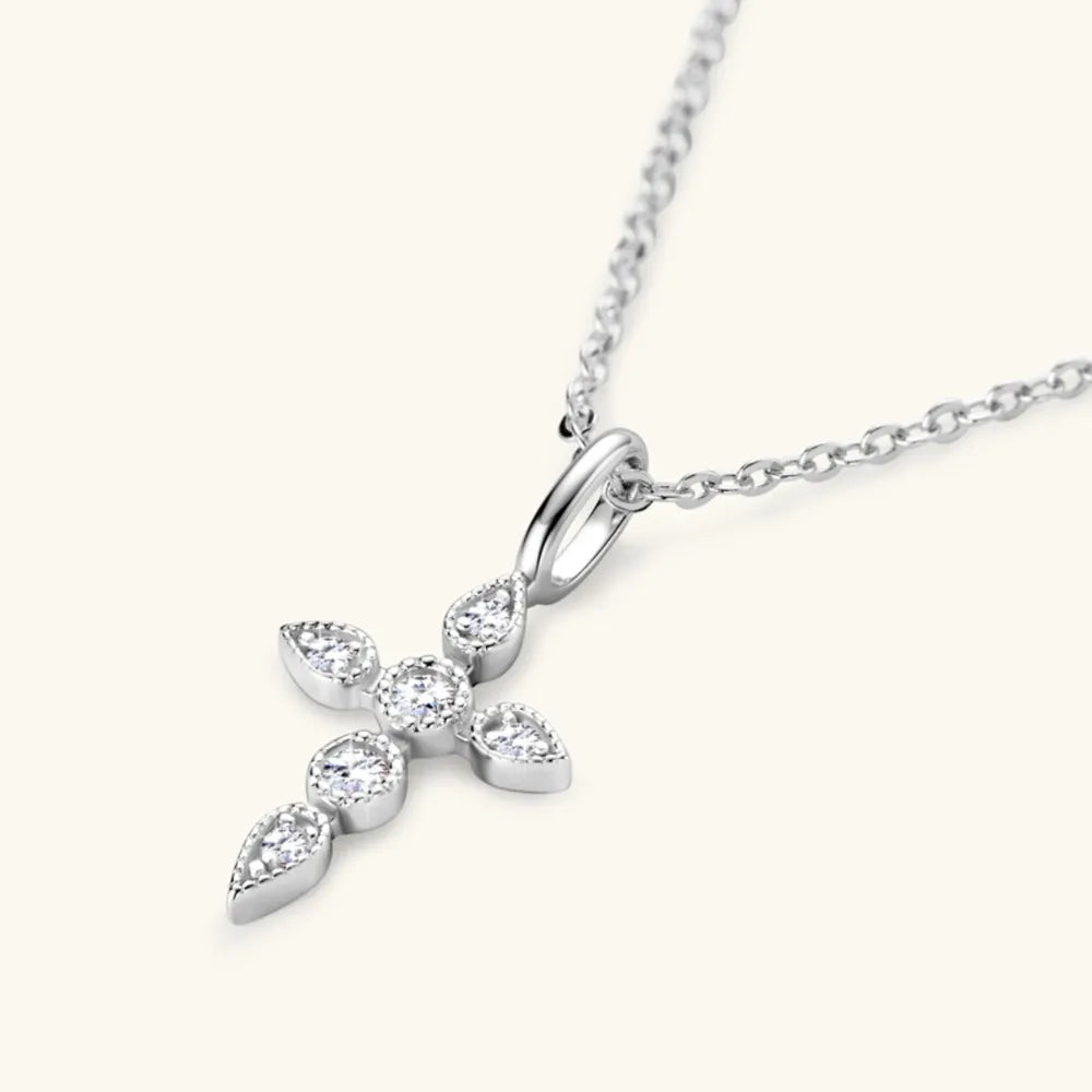 925 Sterling Silver Moissanite Cross Pendant Necklace - Treasured Gift's & More