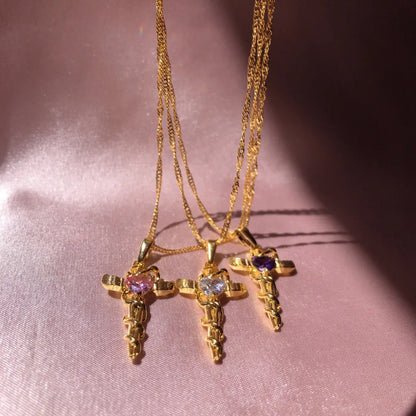 Copper Zircon Cross Pendant Necklace - Treasured Gift's & More