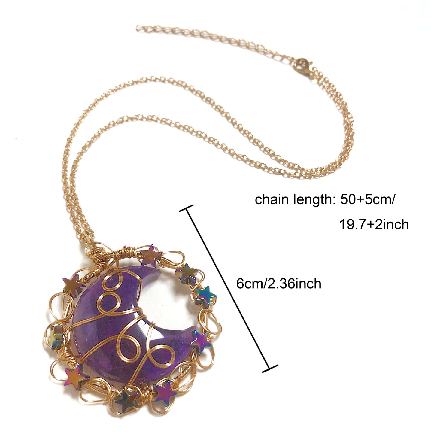 Natural Gems Stone Moon Star Crystal Pendant Necklace