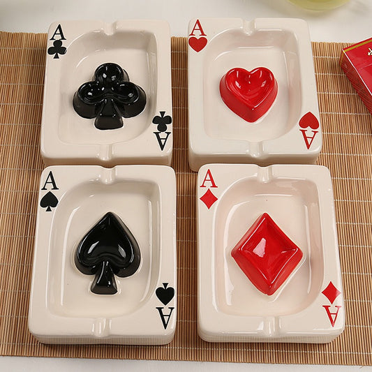 Creative hand drawn poker ceramic ashtray or Dish