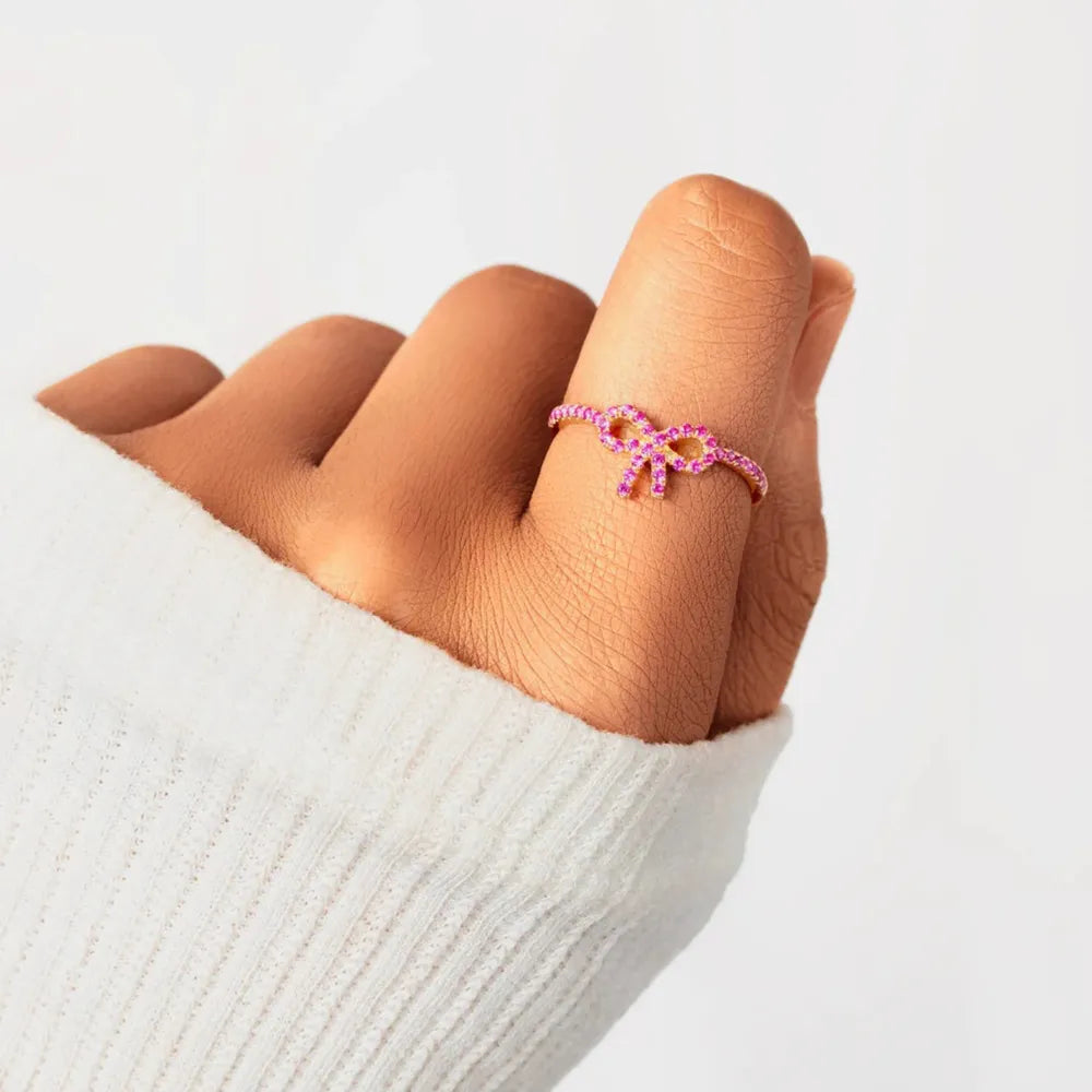 925 Sterling Silver Inlaid Zircon Bow Ring - Treasured Gift's & More