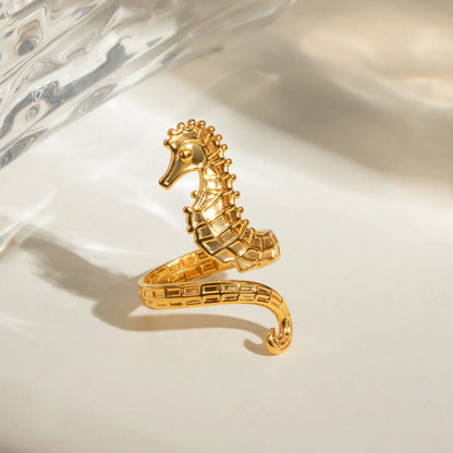 18K Gold-Plated Seahorse Wrap Adjustable Ring - Treasured Gift's & More