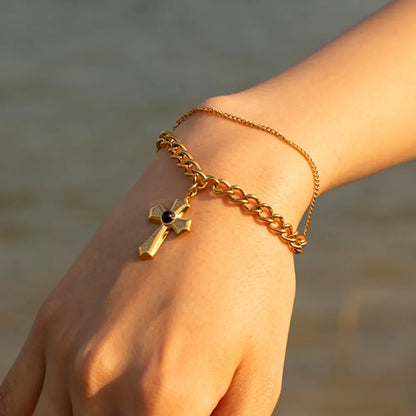 Stainless Steel Imitation Gemstone Cross Shape Pendant Bracelet - Treasured Gift's & More