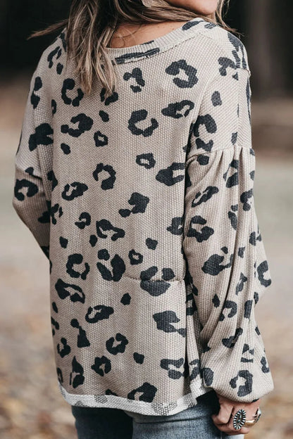 Plus Size Leopard V-Neck Dropped Shoulder T-Shirt - Treasured Gift's & More
