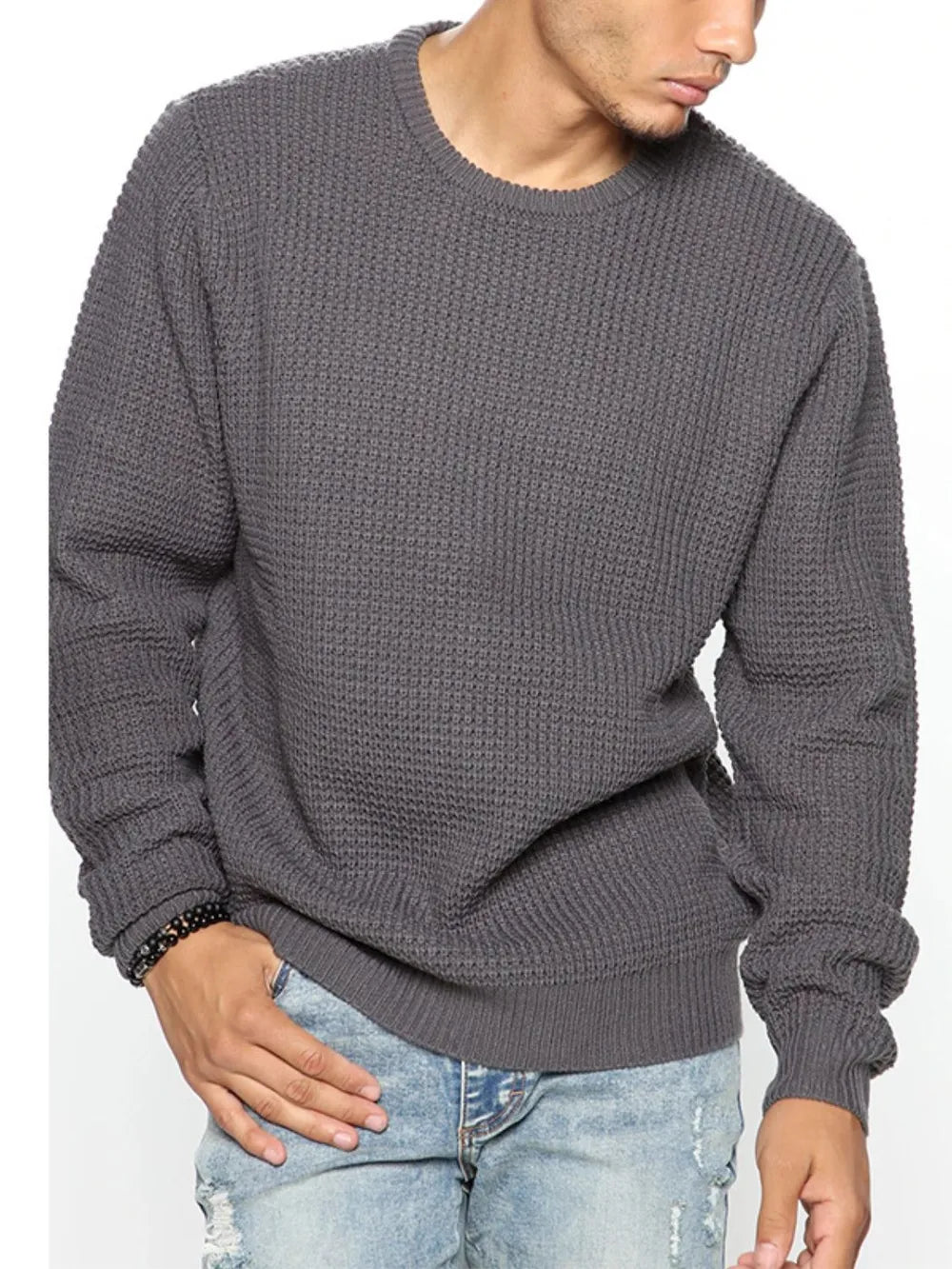 Men's Full Size Round Neck Long Sleeve Sweater Plus Size - Treasured Gift's & More