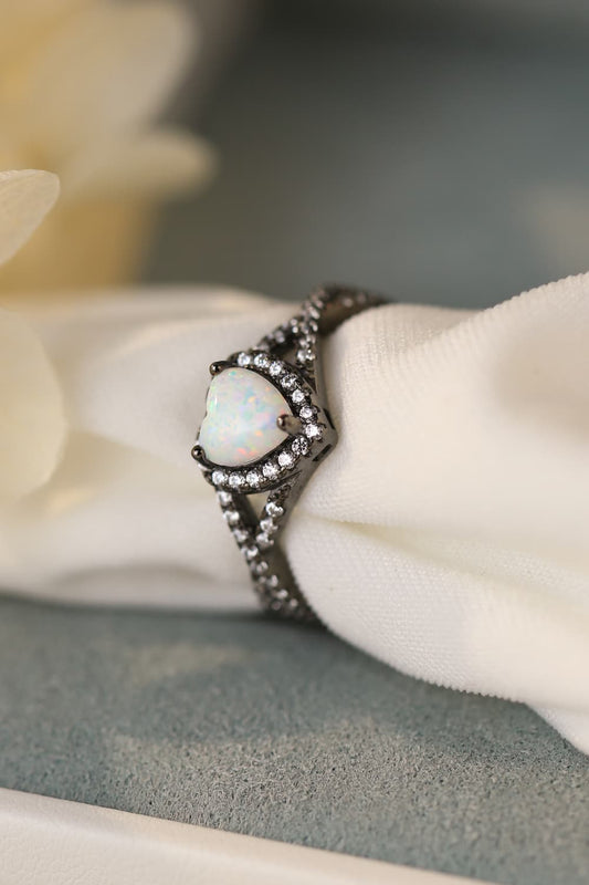 Opal Heart Black Gold-Plated Ring - Treasured Gift's & More