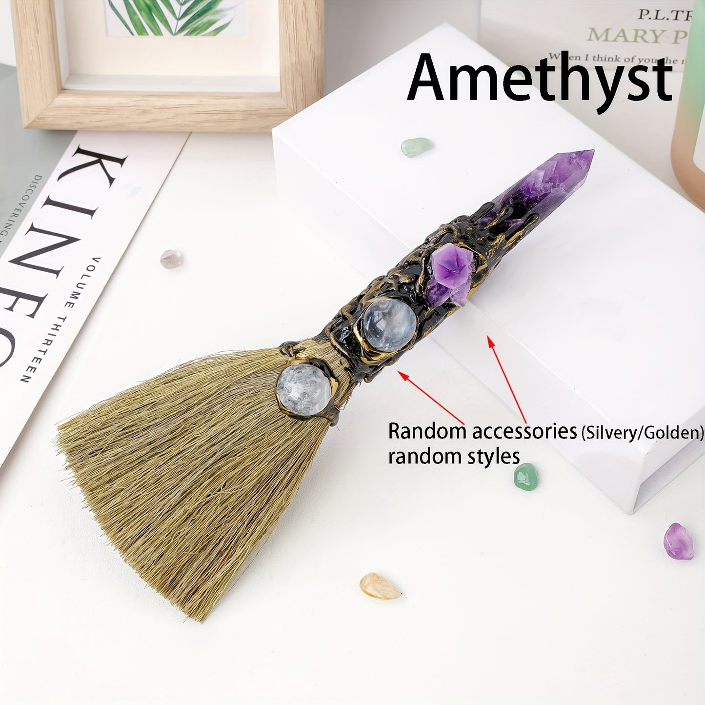 1PC Natural Crystal Point Wand Small Broom Tools