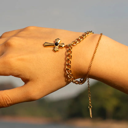 Stainless Steel Imitation Gemstone Cross Shape Pendant Bracelet - Treasured Gift's & More