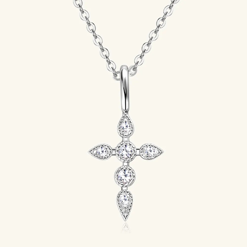 925 Sterling Silver Moissanite Cross Pendant Necklace - Treasured Gift's & More