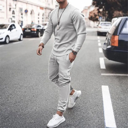 Men's Full Size Round Neck Long Sleeve Top and Pants Set Plus Size - Treasured Gift's & More