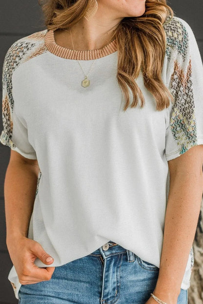 Chevron Patchwork Raglan Sleeve Knit Top - Treasured Gift's & More