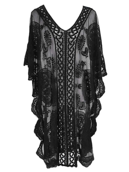 Lace V-Neck Half Sleeve Cover-Up - Treasured Gift's & More