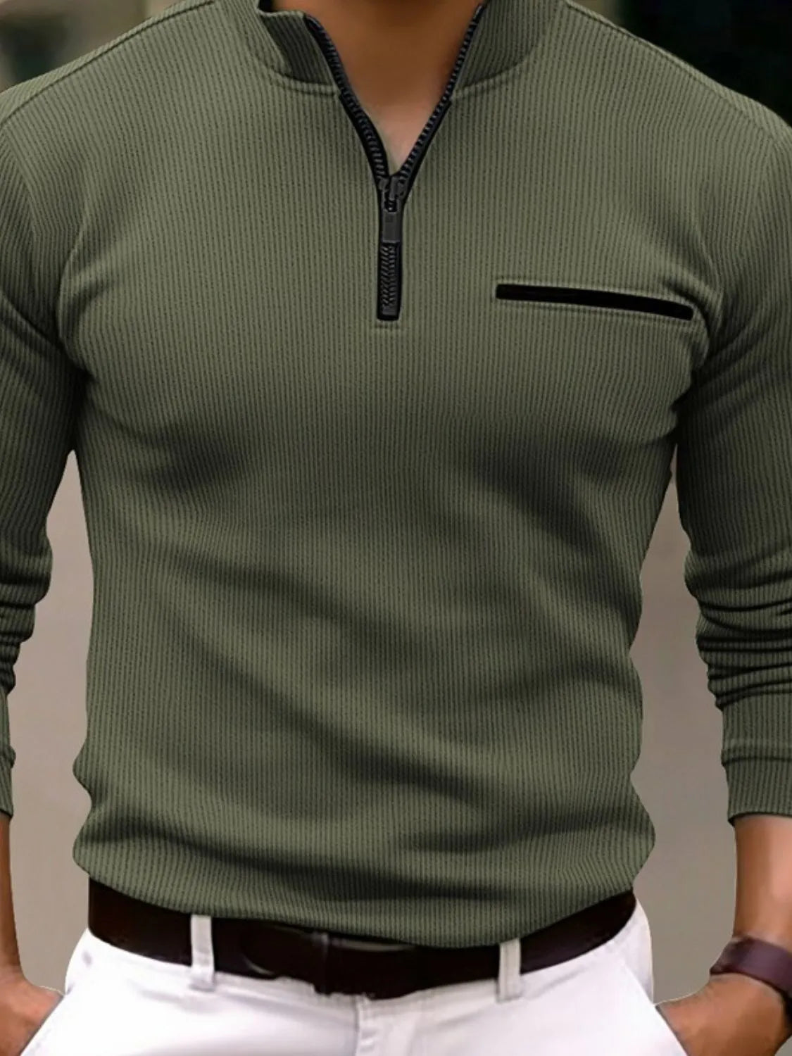 Men's Full Size Quarter Zip Long Sleeve Polo Plus Size - Treasured Gift's & More