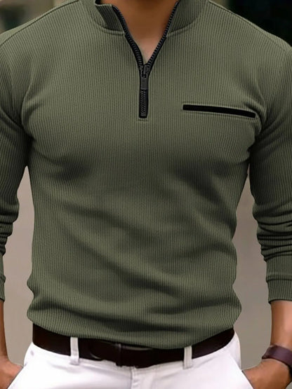 Men's Full Size Quarter Zip Long Sleeve Polo Plus Size - Treasured Gift's & More