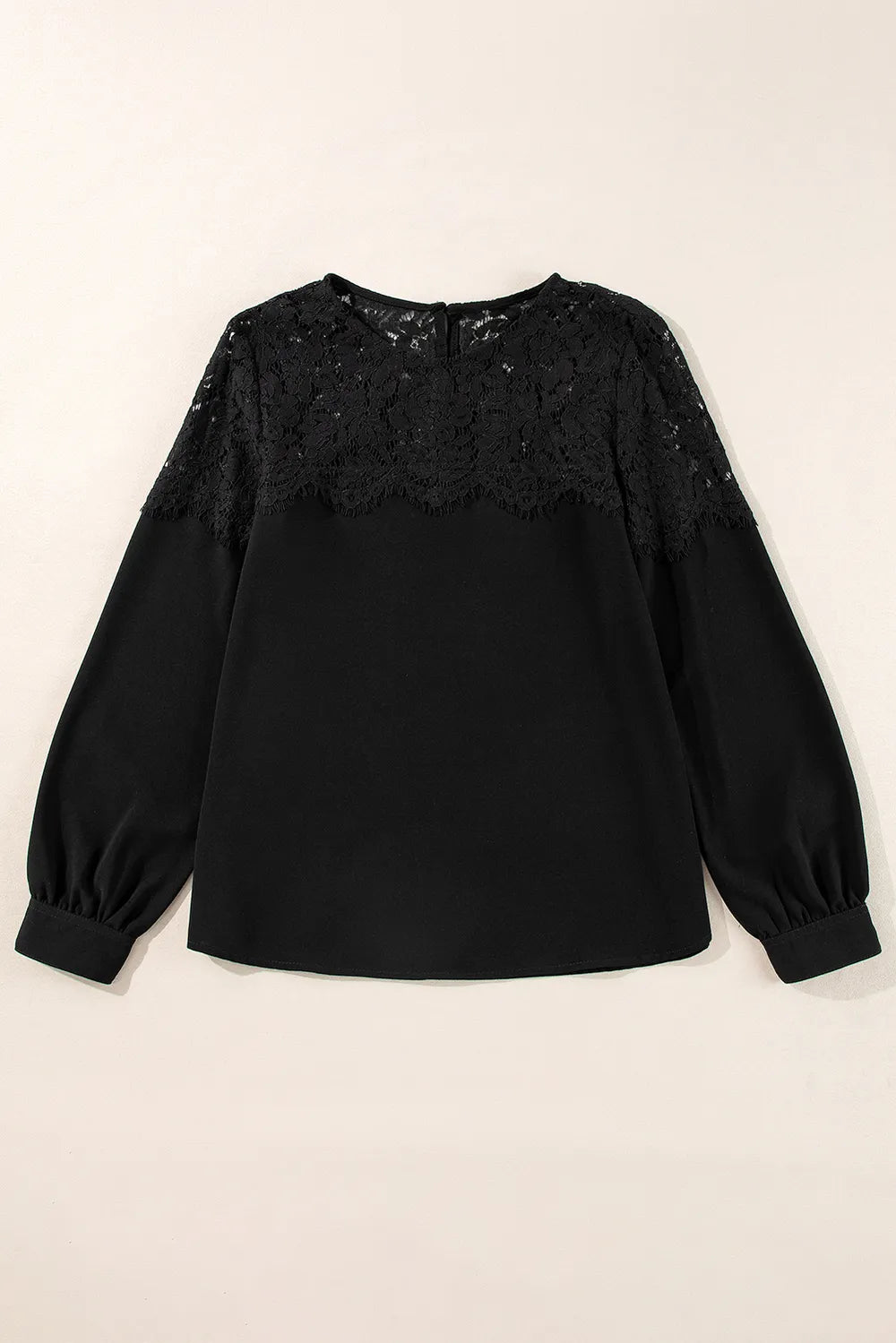 Lace Detail Round Neck Long Sleeve Blouse - Treasured Gift's & More