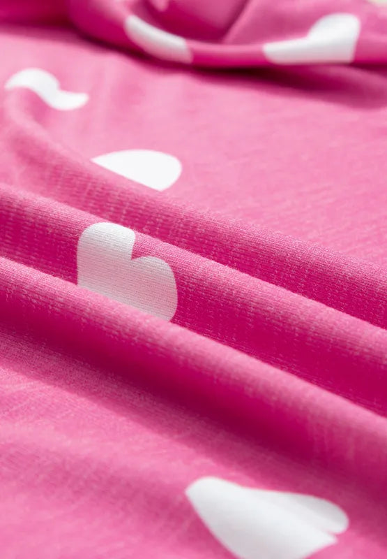 Heart Round Neck Long Sleeve Top and Elastic Waist Shorts Set - Treasured Gift's & More